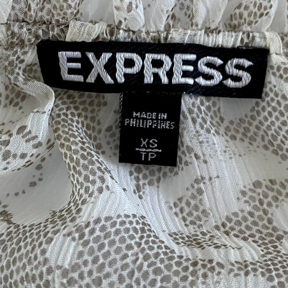 Express | Floral Lace Print Blouson Prairie Top | White & Taupe | Size: XS - Picture 5 of 6